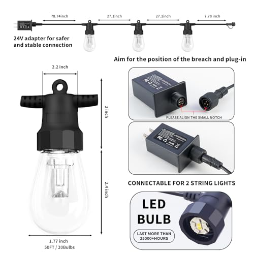 CAWWS Outdoor String Lights 50FT, Color Changing Patio Lights, Waterproof