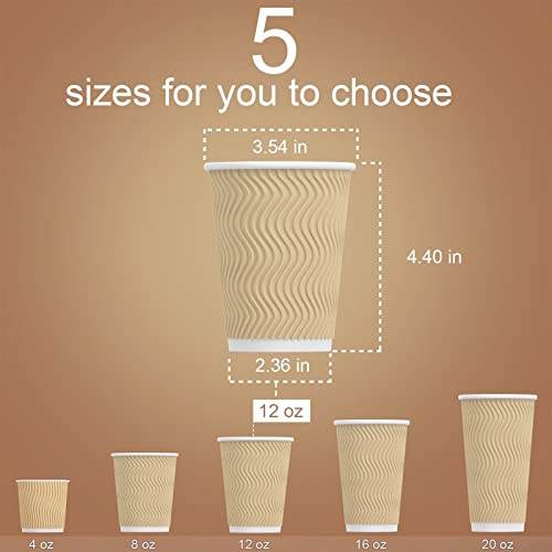 Hot Paper Cups_12 oz Disposable Insulated Corrugated Sleeve Ripple Wall Paper Cup 100 pcs,12oz Cups for Drink,Hot Coffee Cups (Brown)