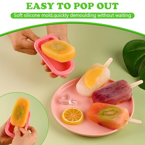 WMKGG Stackable Silicone Popsicle Molds with Lids, 4 PCS Ice Cream Molds with 50 Wooden Sticks for Cake Pop, Ice Pop, Cakesicle (Standard Size/Multicolor)