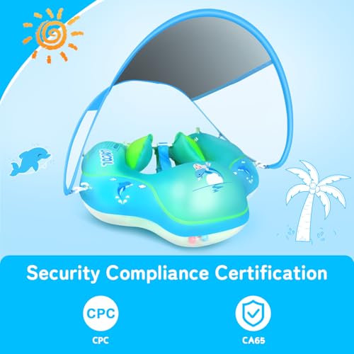Baby Pool Float with Canopy UPF50+ Sun Protection, no flip Over Inflatable Baby Float for Baby 3-36 Months, Skin Protect Toddler floaties for Boys and Girls