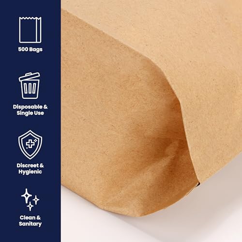 Hospeco KL Waxed Kraft Receptacle Liner Bags, 500 Count - Moisture-Resistant Feminine Hygiene Waste Bags, Fits Sanitary Disposal Units, 7.5 x 10.5 x 3 in