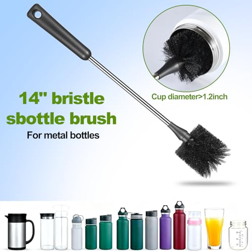 3 Pack Bottle Brushes, Stainless Steel Long Handle Water Bottle Scrub Cleaning Brush Set Including Straw & Lid Cleaner for Baby Bottles, Sports Cups