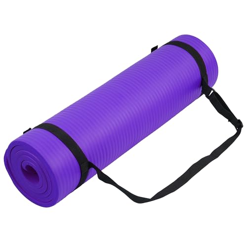Fitvids Yoga Mat, 1/2-Inch Extra Thick High Density Exercise Mat, Anti-Tear Exercise Yoga Mat with Carrying Strap, Suitable for Various Yoga Exercises
