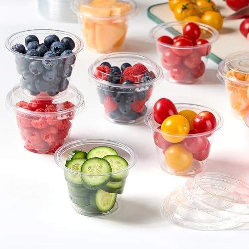 50 Pack 6 oz Plastic Dessert Cups with Lids, Small Plastic Yogurt Parfait Cups, Mini Round Party Serving Cup for Pudding, Fruit, Cake, Appetizer, Dessert Shot Glasses
