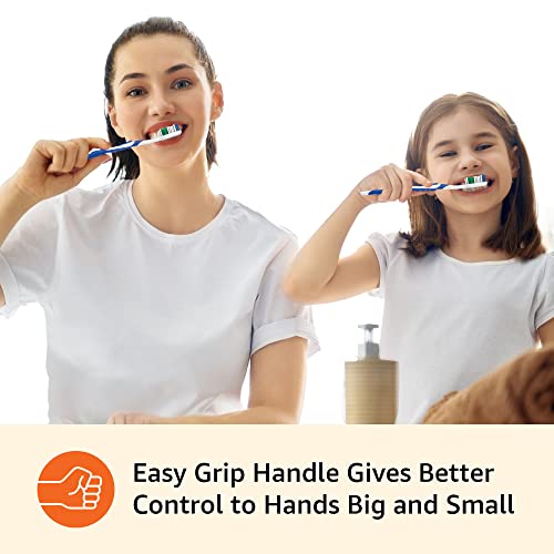 Basics Clean Plus Soft Bristle Toothbrushes with Angled End-Tuft, Cheek and Tongue Cleaner, Full Size, 10 Count, 1 Pack (Previously Solimo)