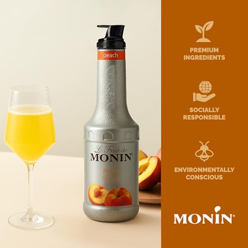 Monin - Peach Fruit Purée, Summertime Sweetness, Great for Cocktails, Smoothies, and Lemonades, Non GMO, No Artificial Ingredients (1 Liter)