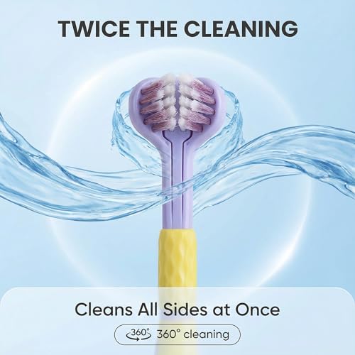 Toddler Toothbrush 4 Pack, Ultra Soft Bristles Kids Toothbrush for Ages 3-12 Years, 3-Sided Design with Tongue Scraper, Non-Slip Handle,Colorful Oral Care Set for Boys & Girls. (4)