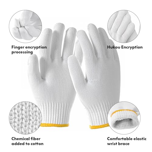 Unisex white cotton polyester knittedsafety gloves,suitable for gardening,warehouse,cooking work-12/36/240 pairs