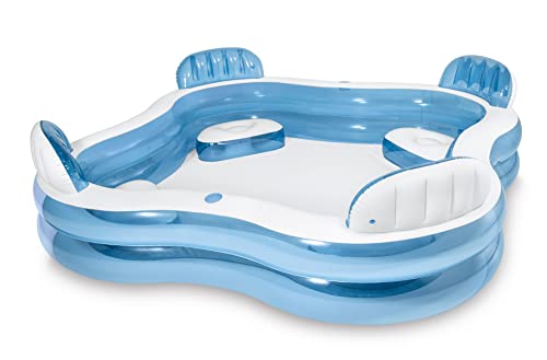 Doukedge Family Swimming Pool, Inflatable Large Swim Center with 4 Built-in Seats for Children Adults, Thick Kiddie Paddling Pool for Summer Party Supply