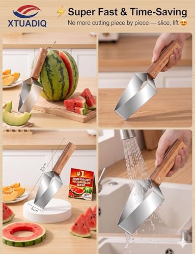 Stainless Steel Watermelon Slicer, 2026 New Triangle Watermelon Cutter, Stainless Steel with Wooden Handle for A Wide Variety Watermelon, Cantaloupe, Honeydew, Apples, and More (1pcs)