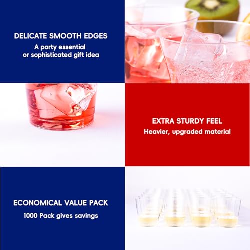 JOLLY CHEF 1000 Pack Plastic Shot Glasses,1 oz Disposable Cups 1 Ounce Tasting Cups Ideal for Whiskey, Wine Tasting,Food Samples