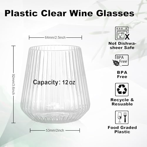 BESTSTAR 36 Pcs 12 oz Plastic Clear Ribbed Wine Glasses, Origami Ripple Disposable Champagne Glasses Elegant Whiskey Glasses Ideal for Weddings, Bars, Christmas, Halloween, Pool Party, Daily Use