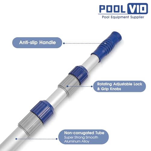 Poolvio 12 FT Telescopic Swimming Pool Pole - Adjustable 2 Piece Aluminum Pool Pole for Pool Cleaning Skimmer Nets Vacuum Heads & Brushes, Strong Grip & Lock