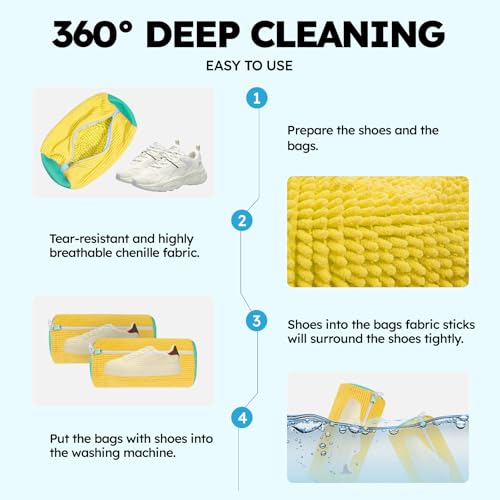 Shoe Washing Machine Bag: Laundry Shoe Bag Keeps Clean - Reusable Shoe Washing Bag for Sneaker Tennis Shoes Unstain Cleaner Kit(Yellow 2 Pcs)