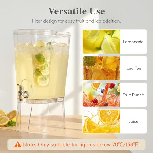 Lifewit 2 Gallon Drink Dispenser for Parties, Large Plastic Beverage Container for Juice/Tea/Soda with Stand & Ice Core, Clear Lemonade Dispenser with Spigot, BPA Free Water Pitcher for Hosting