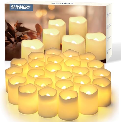 SHYMERY Flameless Votive Candles,Flameless Flickering Electric Fake Candle,24 Pack 200+Hour Battery Operated LED Tea Lights in Warm White for