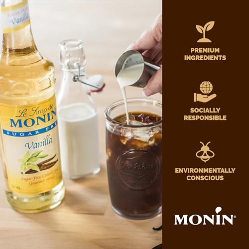 Monin - Sugar Free Vanilla Syrup | Premium Calorie-Free Syrup | Pure & Rare Madagascar Vanilla for Coffee, Lattes & More (BPA-Free Plastic Bottle, 33.8 fl oz)