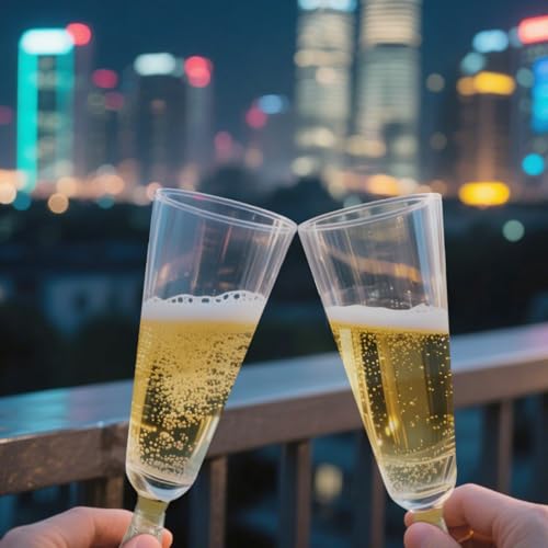 Champagne Flutes Plastic,25 Pack Disposable Champagne Glasses,Clear Stemless Shot Cocktail Martini Wine Glasses,New Years Party Wedding Birthday Decorations Water Juice Drinking Cups