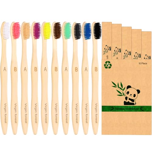 Virgin Forest Bamboo Toothbrushes 10 Pack, Biodegradable Compostable Soft Toothbrush, Natural Eco-Friendly Bamboo Toothbrush, BPA Free Zero Waste Oral Care for Adults & Kids