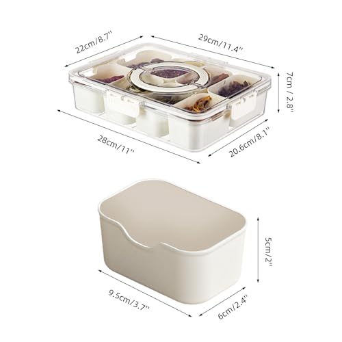 Pure Future Air-Tight Snackle Box Container –Divided Serving Tray with Lid & Handle–Clear Snack box for Fruits, Candy & Nuts–Portable for Travel & Daily Use (8 Inside Containers Dishwasher Safe)