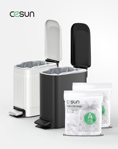 Cesun Code A Drawstring Trash Bags 90 Count, Pre Cut 1.6 Gallon / 6 Liter Small Bathroom Trash Can Liners, White