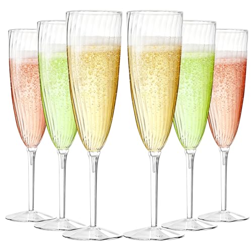 GuanQiao 16 Pack Clear Champagne Flutes, 6oz Disposable Wine Glasses with Long Stem, Reusable Plastic Cocktail Glasses for New Years Eve Party Birthday Wedding Celebration Toasting Drinking
