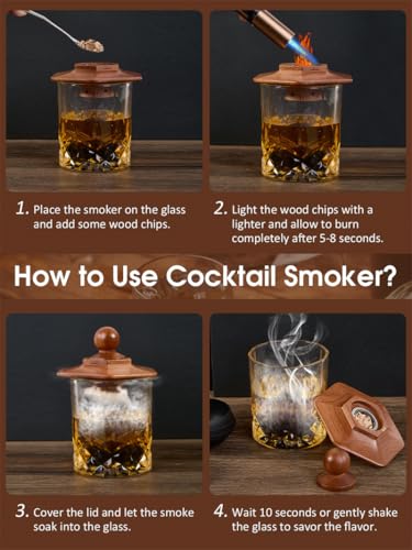 23Pcs Whiskey Smoker Kit with Torch-12 Wood Chips, Ice Ball Mold, Cocktail Smoker Infuser Kit, Old Fashioned Drink Smoker Kit, Birthday Bourbon Whiskey Gifts for Men,Dad,Him, Valentine's Day Gifts