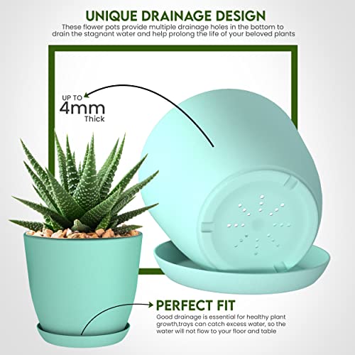 Utopia Home - Plant Pots Indoor with Drainage - 7/6.6/6/5.3/4.8 Inches Flower Pots for Indoor Planter - 5 Pack Plastic Planters - Ideal