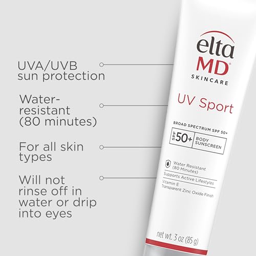EltaMD UV Sport Sunscreen Lotion SPF 50 - Face and Body Sunscreen SPF 50, Water & Sweat Resistant, Zinc Oxide Formula for Active Lifestyles
