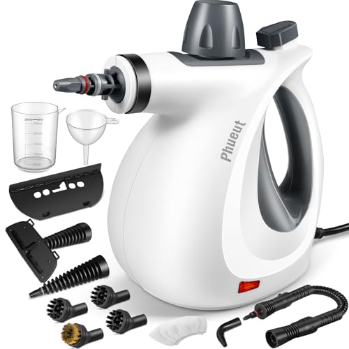 Pressurized Handheld Multi-Surface Natural Steam Cleaner with 12 pcs Accessories, Multi-Purpose Steamer for Home Use, Steamer for Cleaning Floor, Upholstery, Grout and Car (Grey) (Grey)