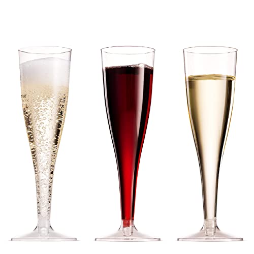 Munfix 100 Plastic Champagne Flutes - 5 Oz Disposable Clear Champagne Glasses for Parties, Mimosa Bar, Events, Wedding and Shower Party Supplies - Toasting Cocktail Cups