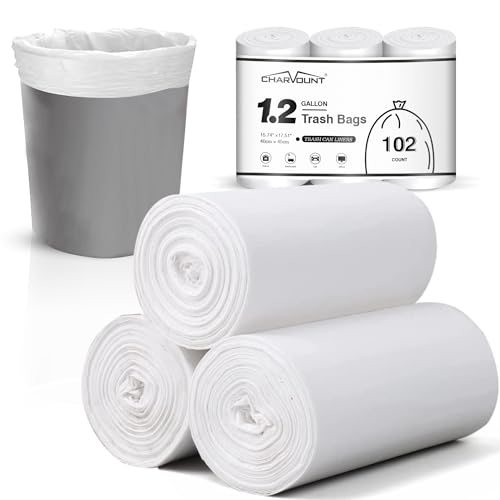 Charmount Small Trash Bags 1.2 Gallon, 102 Count Garbage Bags Bathroom Trash Can Liners,fit 4.5-5 Liter Clear
