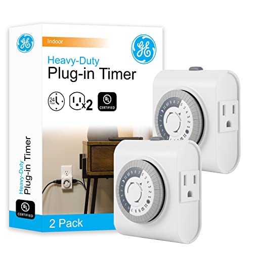 GE 24‑Hour Plug-in Mechanical Timer Outlet, 2 Grounded Outlets, 2 Pack