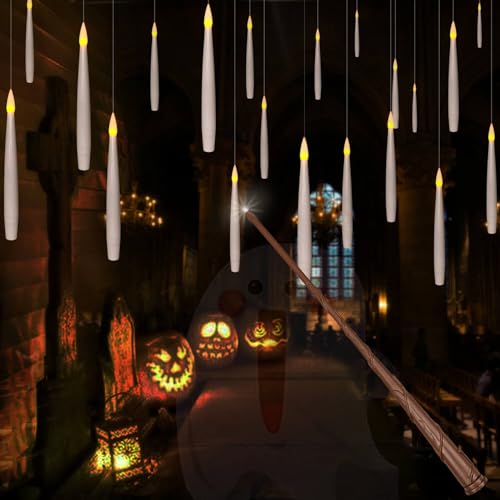 Leejec 20Pcs Flameless Taper Floating Candles with Wand, Halloween Decor