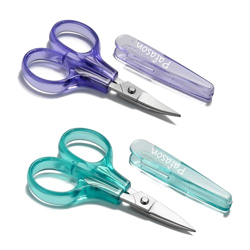 PAFASON Small Travel Embroidery Scissors Set Curved Straight Tip All Purpose for Quilting Sewing Knitting Crafting Cross Stitch Crochet Thread Yarn Paper Fabric Detail Multipurpose Cutting Safety Case