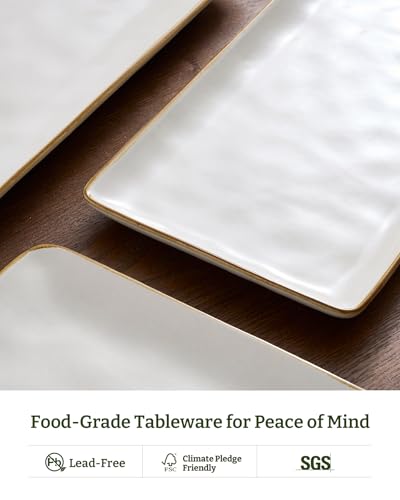 Famiware Serving Platter, Rectangular 15.67/14.1/12.6inch Serving Dishes for Entertaining, Dishwasher Safe, Stoneware Serving Trays for Party, Food, Turkey, Snack, Cheese, Reactive Glaze, Matte White
