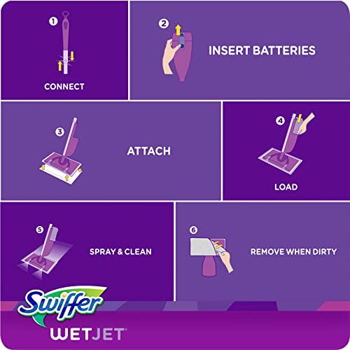 Swiffer Wet Jet Mop, Floor Cleaner for Mopping Wood, Laminate, Tile in Home, Bathroom, Kitchen, All Purpose Multi-Surface Cleaning Set includes 1 Spray Mop, 5 Pads Refill, 1 Fresh Scent Solution
