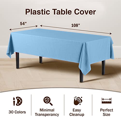 Exquisite Party Solids 6-Pack Premium Plastic Tablecloth 54in. x 108in. Rectangle Plastic Table Cover - Light Blue