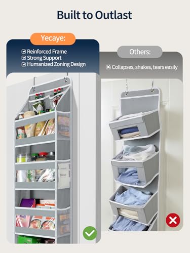 Yecaye 5 Tier Over the Door Organizer, Swing-proof Door Organizer Hanging with Clear PVC Windows