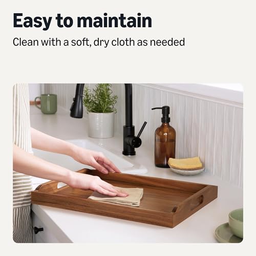 Basics Wooden Serving Tray with Built-in Handles, Acacia Wood, 17 x 12 in.