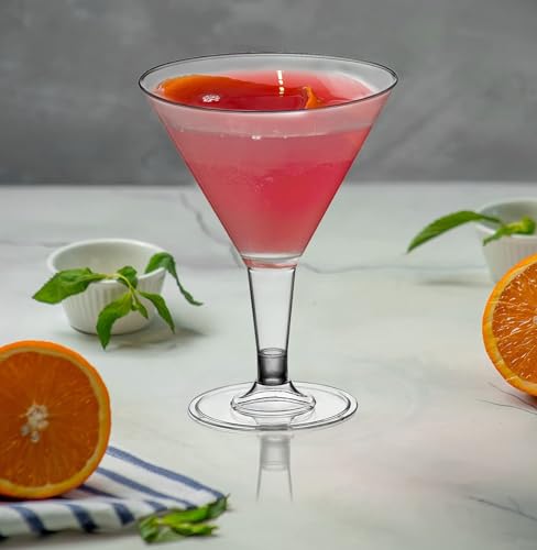 DecorRack 24 Martini Cocktail Glasses, 7 Oz BPA-Free Plastic Party Cups, Perfect for Outdoor Parties, Weddings, Picnics, Stackable Stemmed, Reusable, Disposable Glasses (Pack of 24)