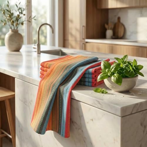 Urban Villa Kitchen Towels 100% Cotton Dish Towels for Kitchen (Set of 6) 20"x30" Highly Absorbent Kitchen Linen Set with Hanging Loop Dish Cloths