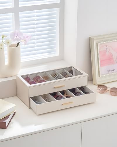 Lolalet Sunglasses Storage Box for Women, Eyewear Eye Glass Organizer with Clear Top Display Holder Case