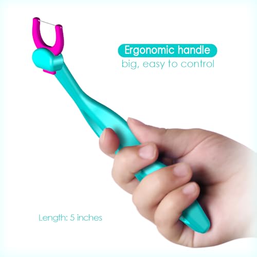 T.Smile Kids Evolutionary Clean Dental Flosser Kit, Child-Sized Handle & Refills, Fluoride Free, for Ages 3+, (Blue Handle + 120 Refills)