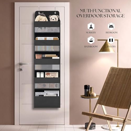 TYMENSH Over the Door Organizer for Bedroom Bathroom Pantry, 5 Shelf Black