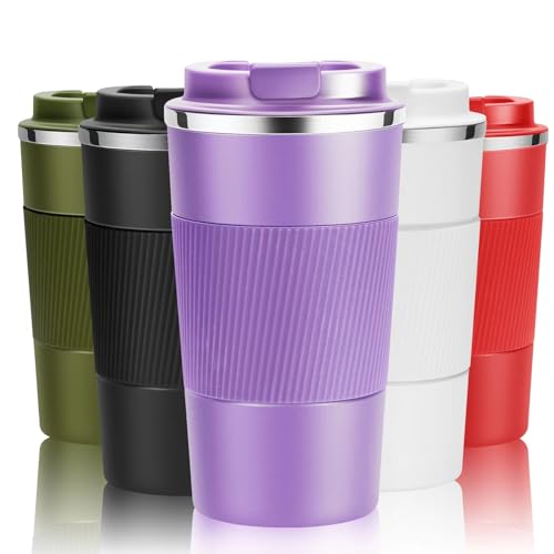 17oz Travel Coffee Cups Insulated Mug Thermal Tumbler to Go with Lid Leak Proof Reusable Stainless Steel Coffee Mug Spill Proof for Hot and Iced Cold Drinks (Purple, 510ml)