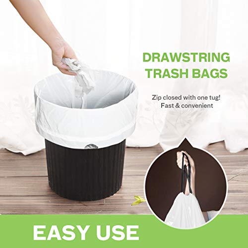 1.6 Gallon 96 Counts Small Drawstring Trash Bags by Teivio, Fit1.2,1.3,1.5 Gallon Bathroom Trash Can Bin Liners, 5-6 Liter Small Plastic Garbage Bags for home office kitchen, White