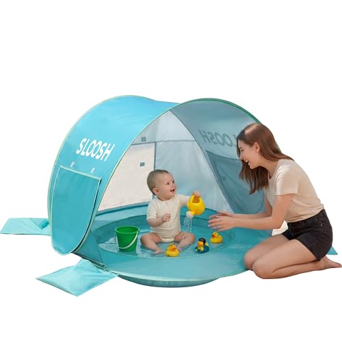 SLOOSH Baby Beach Tent - Pop Up Shade Pool, UPF 50+ UV Protection Sun Shelter for Infant, Portable Beach Pool with Carry Bag, Dual Mesh Side Panels for Toddler Outdoor Travel Camping
