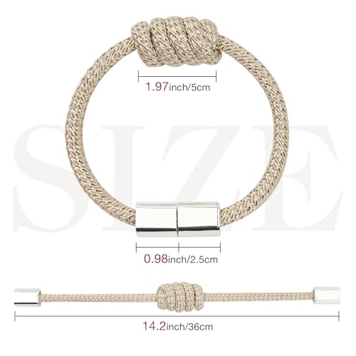 NICEEC 4 Pack Mini Magnetic Curtain Tiebacks Modern Simple Style Drape Tie Backs Elegant Hand Weave Rope Knot Decorative Curtain Holdbacks for Home & Office Window Drapery (Beige)