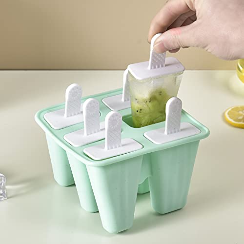 Popsicle Mold,Popsicle Molds 6 Pieces Silicone Ice Pop Molds BPA Free Popsicle Mold Reusable Easy Release Ice Pop Make (Green)
